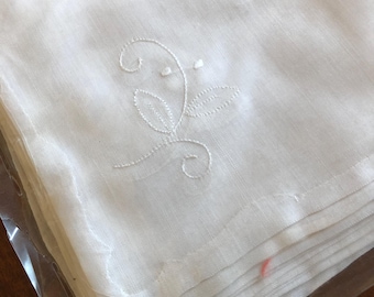 Set of 12 Sheer Polyester Dinner Napkins with Appliqued Borders and Floral Embroidered Corner | 18" x 18"