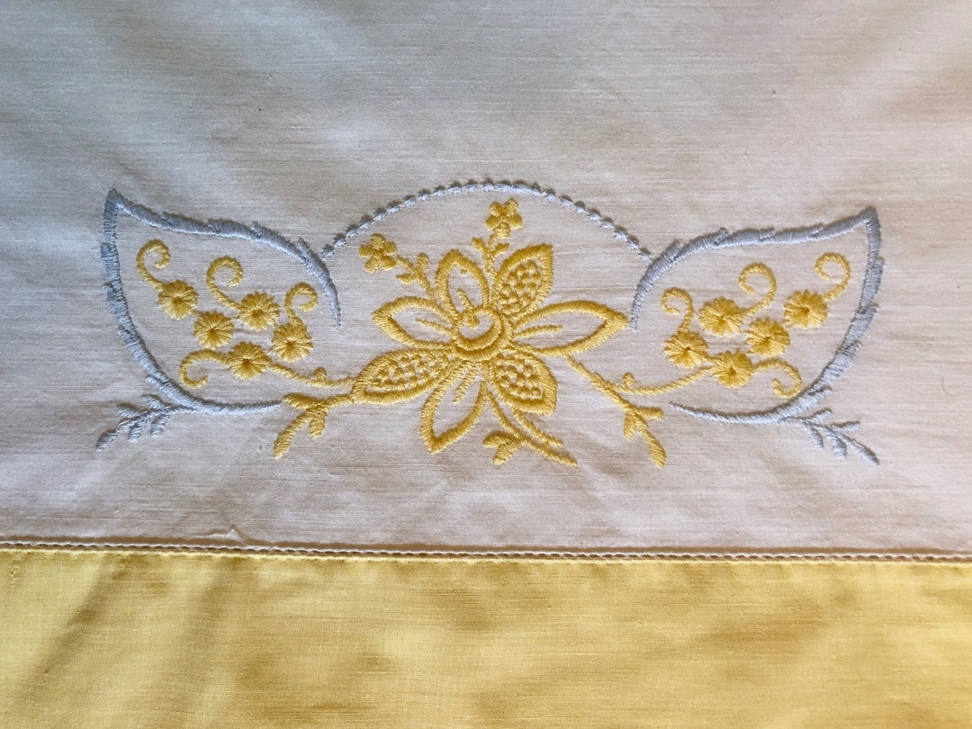 Vintage Pair of White Cotton Pillowcases With Blue and Yellow Etsy