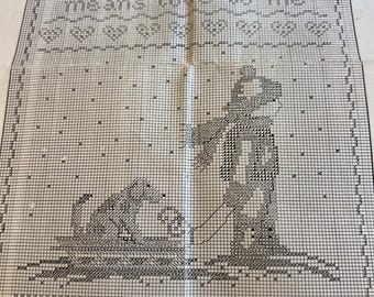 Counted Cross Stitch Kit Partially Completed Sampler Boy Pulling Dog on Sled | 10" x 14" Finished