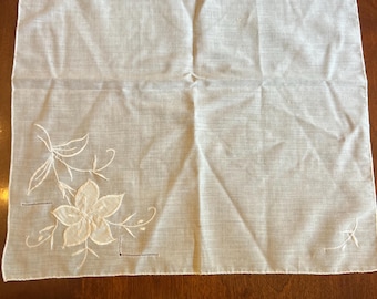 Set of Six All White Bridal Handkerchiefs, Cotton and Linen with Embroidery, Lace and Drawn Thread Work Details
