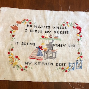 Completed but Unframed Country Cross Stitch Embroidered Art Kitchen | Finished 9&quot; x 12&quot;