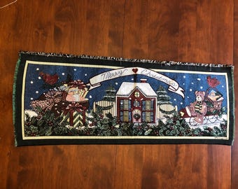 Boyds Bear Christmas Tapestry with House, Sleigh a Dolly Buggy by S. M. Wimpet | 13.5" x 35.5"
