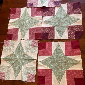 Set of 5 Coordinating Cotton Patchwork Quilt Squares in Greens and Pinks | 12.5" x 12.5"