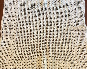 Ivory or Pale Yellow Cotton Square Hand Crocheted Table Topper Doily |  14.5" x 14.5"