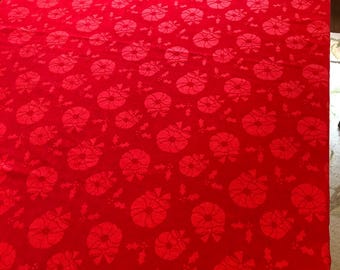 Thick Red Cotton Damask Christmas Tablecloth or Throw with Wreaths and Holly and Two Fringed Ends | 50.5" x 54"