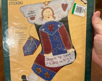 90s Bucilla Alma Lynne Holiday Felt Stocking Kit "Angel of Glory" 83797 | 18" Diagonal