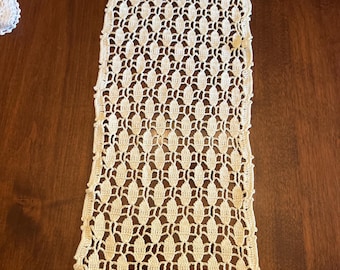 Ivory or Pale Yellow Hand Crocheted Table Runner or Dresser Scarf | 9" x 25"