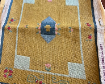 1977 X-Acto C-9200 Needlepoint Rug Kit Completed Handmade Large | 9" x 11.5"