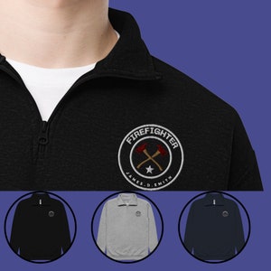 Firefighter Quarter Zip Unisex, Fleece Pullover, Embroidered Fleece, sweatshirt, Rescue, Fire, Squad, Truck, Shirt 1/4 Zip Sweatshirt,