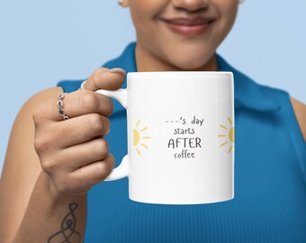 Name day starts after coffee - gifts for her - gifts for coffee lovers- gifts for work bestie - - Funny Caffeine Lover Present - Custom Mug