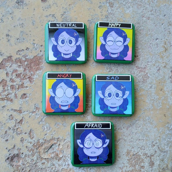 Willow OmoriHouse Emotion Button Pins // 1.25in Square Badges