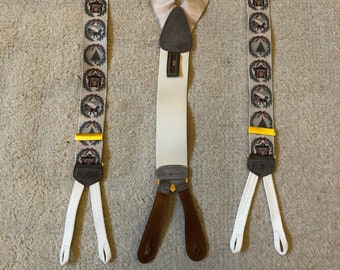 Vintage Trafalgar Suspenders or Braces with Christmas Themed Straps and Leather