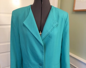 80s Turquoise Green Long Sleeved Blazer with Pockets by Coatree Swingle Suitree | Size Medium