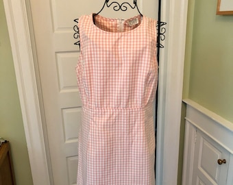 Eind jaren 90 Y2K roze geruite katoenen denim mouwloze zomerjurk met gingham-ruit van Ann Taylor Loft | Maat medium