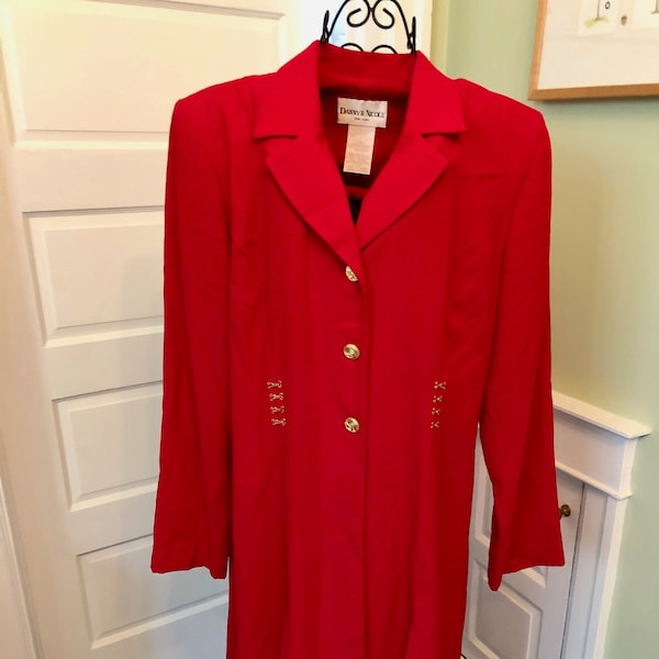 80s Red Long Sleeved Dress with Gold Buttons and Details by Danny & Nicole | Size XL