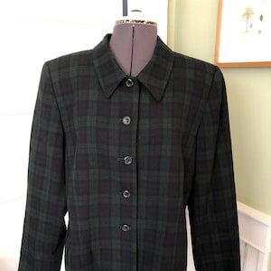 Y2K jaren 1990 Pendleton marine en bosgroen scheerwol crêpe ongestructureerde blazer of colbert | Maat extra groot