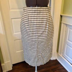 90s Ivory, Brown and Black Plaid Wool Straight Skirt by Perry Ellis Portfolio | Size Small