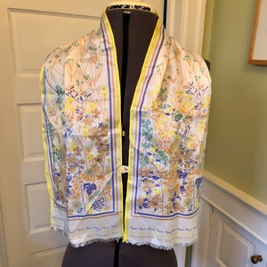 Vintage 70s Paoli Long Scarf of Wildflower Scene | 9.5&quot; x 47.5&quot;