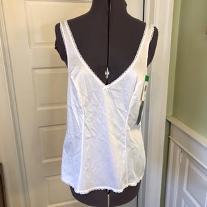 80s Vanity Fair White Nylon V-neck Camisole, Deadstock | Size Medium