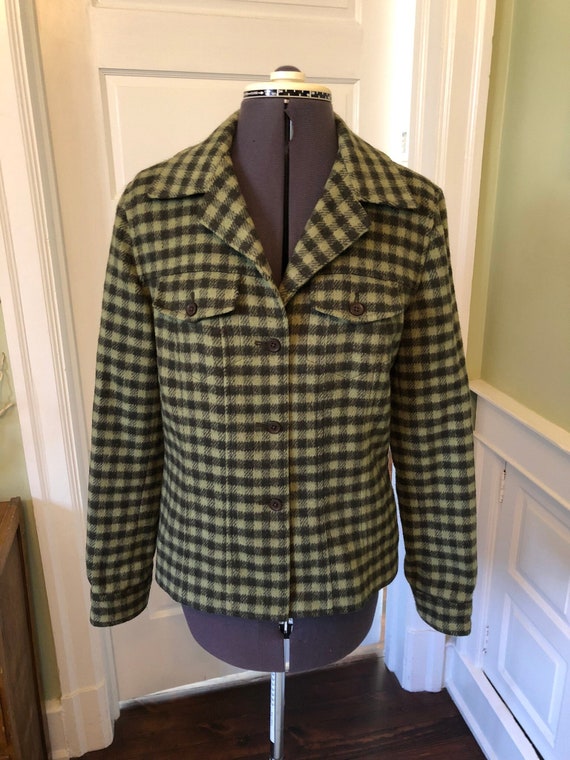 90s Olive Green Check Wool Blend Blazer or Jacket 