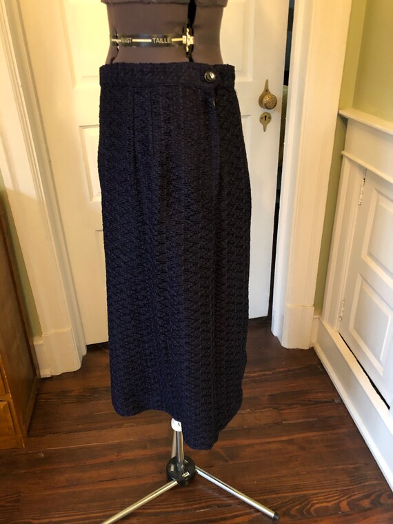 60s Open Weave Ribbon Fabric Navy Skirt  with Sid… - image 4