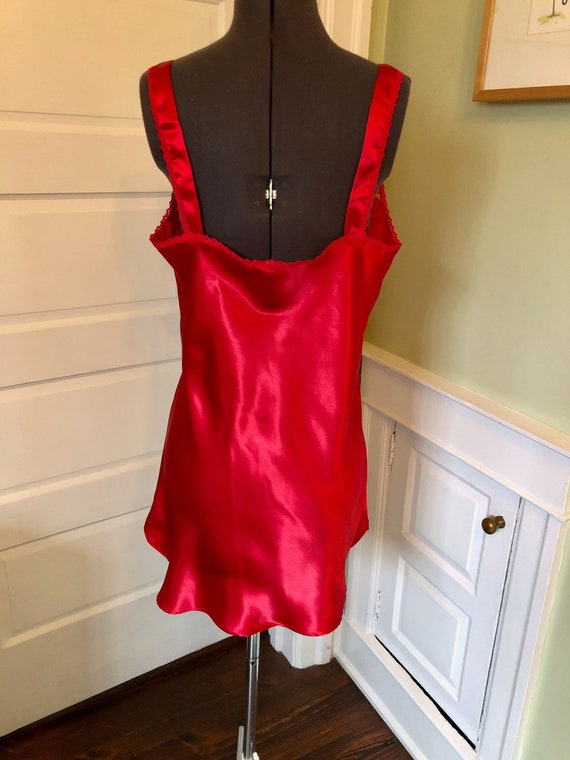 90s Red Satin Sleeveless Chemise with Shoulder St… - image 4