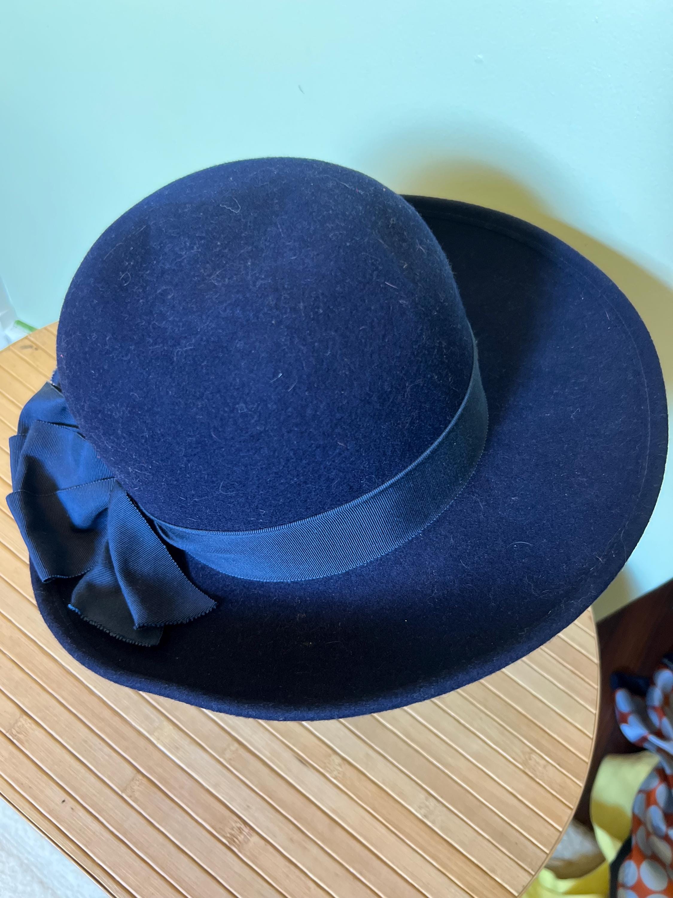 Vintage Doeskin Felt 100% Wool Ladies Hat Made in U.S.A. With Wide Brim & Blue R Doeskin Felt Hat - Etsy main image 4