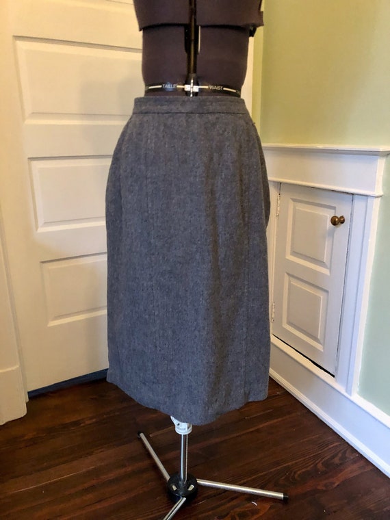 60s Pendleton Gray Virgin Wool Straight Skirt wit… - image 1