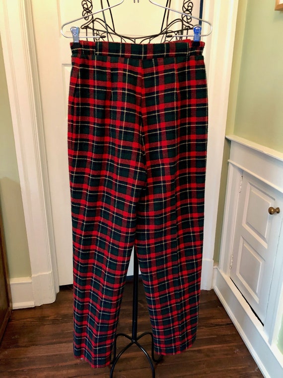 70s Red, Navy and Green Plaid Wool Pants by Sag H… - image 1