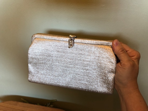 Vintage Gold Lame Metallic Clutch Purse with Gold… - image 1