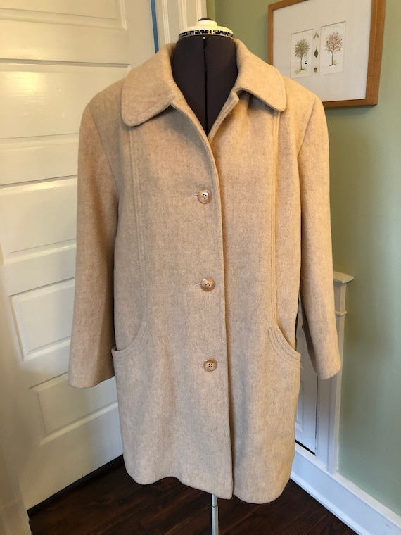 80s Tan Wool Car Coat With Pockets and Topstitching by Winter Time by Herman Kay Size Extra Large Etsy