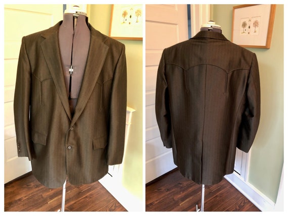 80s Dark Brown Sport Coat with Western Details an… - image 1