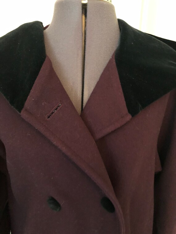90s Halston Aubergine or Eggplant Wool Dress Coat… - image 2