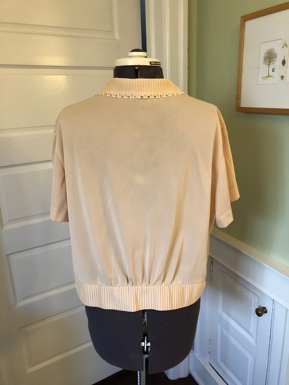 50s Nylon Knit Short Sleeve Beige Cropped Blouse … - image 5