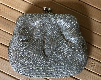 Vintage Silver Beaded Coin Purse with Snap Clasp