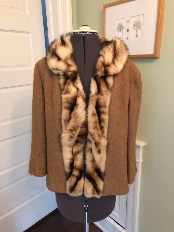 50s Golden Brown Textured Wool Blazer or Jacket wi