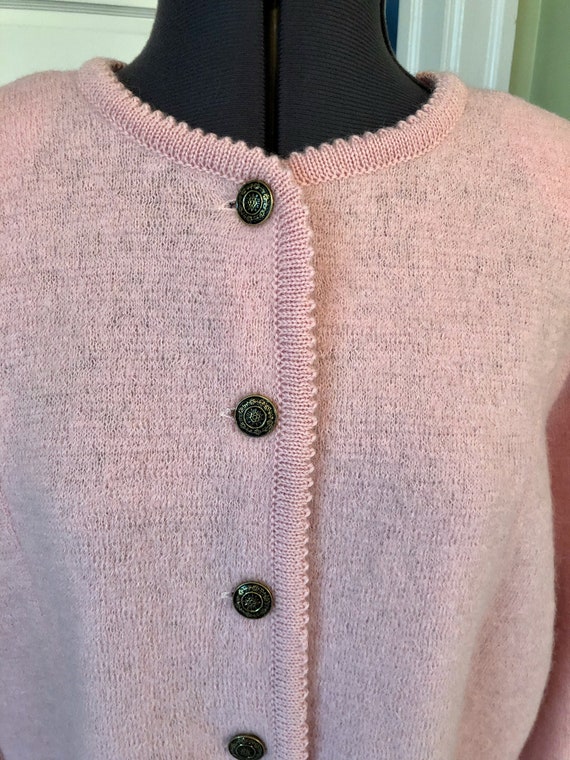 80s Pink Wool Cardigan Suit Jacket with Scalloped… - image 2