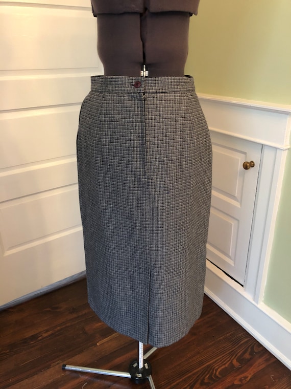 80s Navy and Gray Wool Blend Straight Skirt with … - image 2
