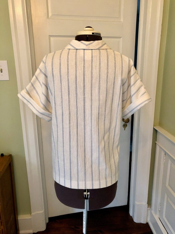 70s Blue Striped Short Sleeved Button Down Blazer… - image 3