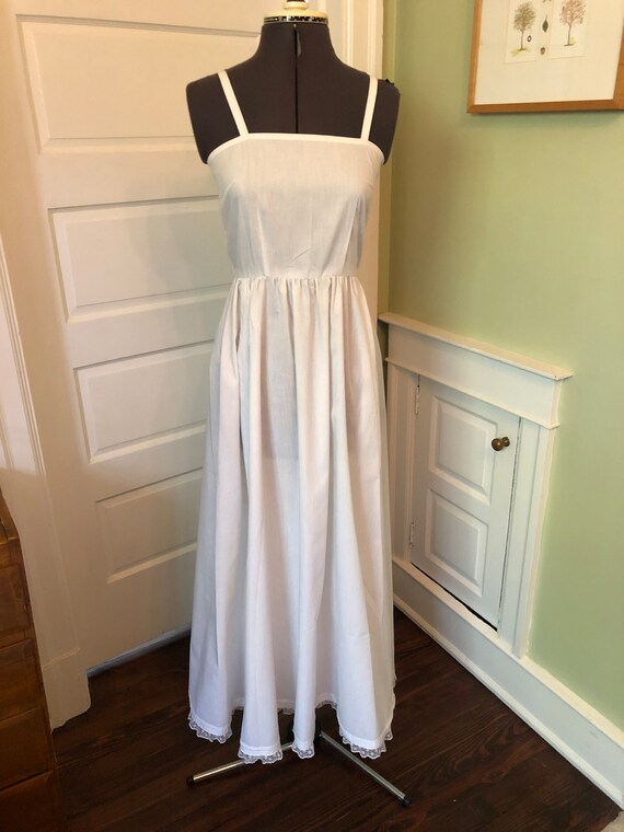 70s White Cotton Blend Long Full Slip with Gather… - image 2