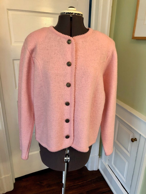 80s Pink Wool Cardigan Suit Jacket with Scalloped 