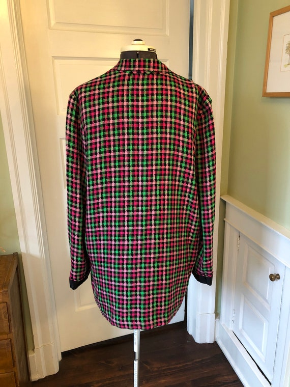 90s Rayon Pink, Green and Black Plaid Long Sleeve… - image 5