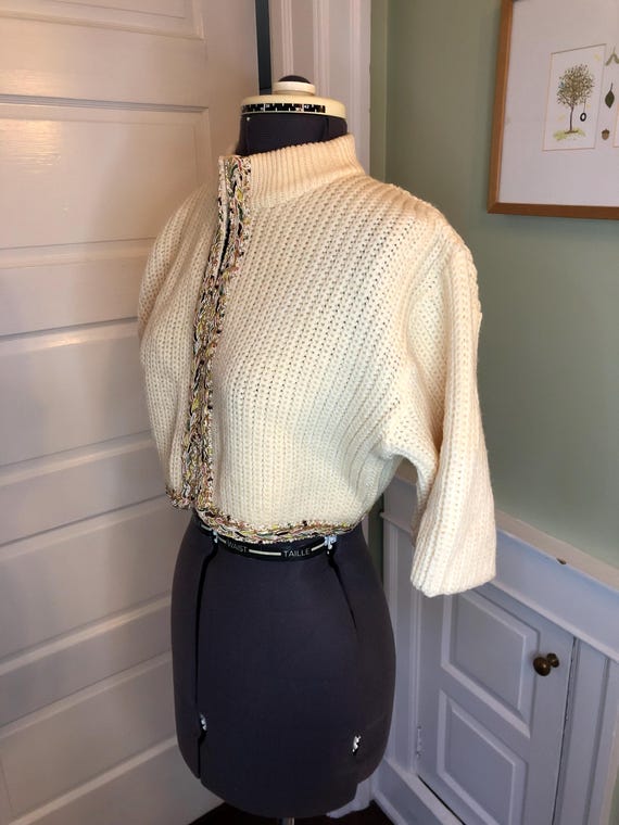 60s Ivory Wool Mockneck Shrug or Cropped Cardigan… - image 4