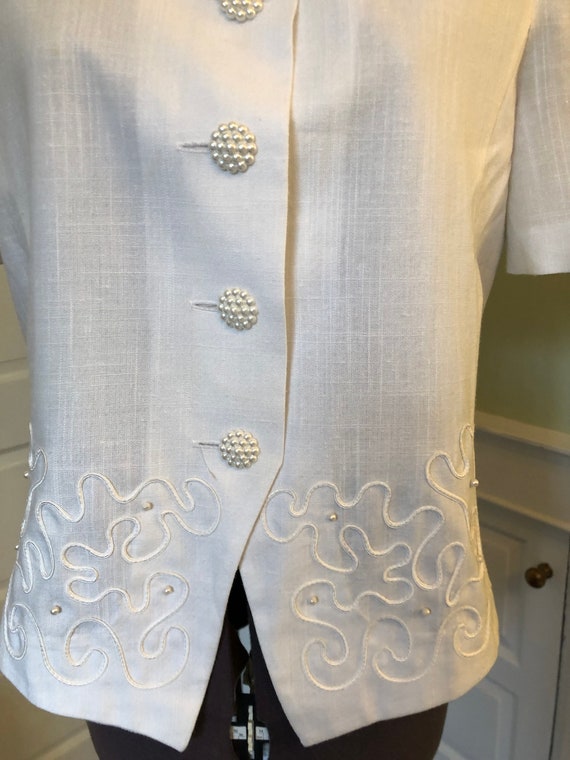 80s White Linen Look Short Sleeved Dressy Blazer … - image 3