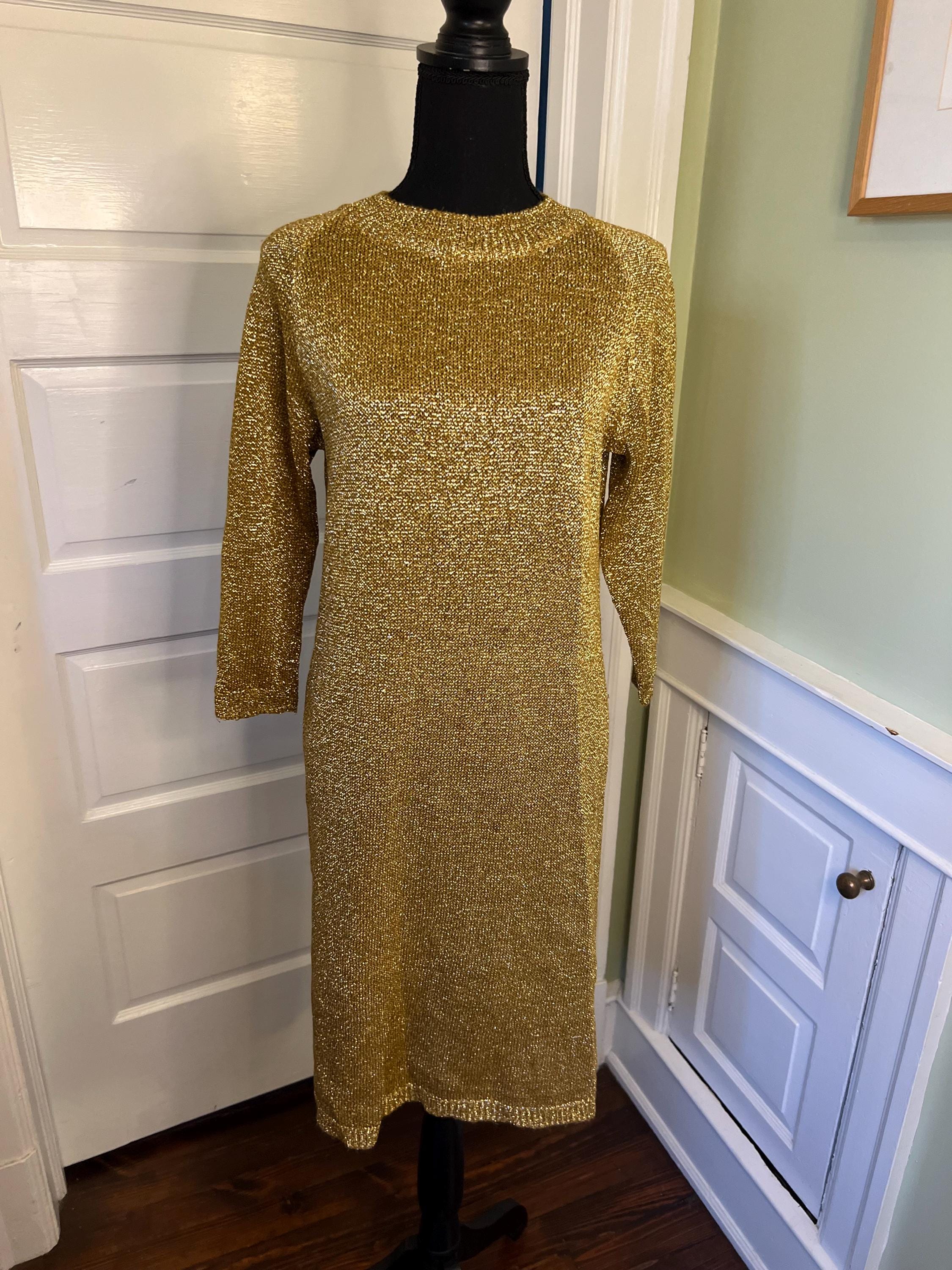 slim fit dress slacks Gold Lurex Knit Maxi Dress – Club21.com main image 1