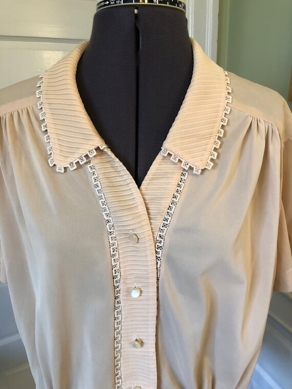 50s Nylon Knit Short Sleeve Beige Cropped Blouse … - image 3