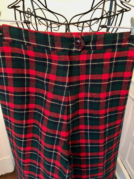 70s Red, Navy and Green Plaid Wool Pants by Sag H… - image 2