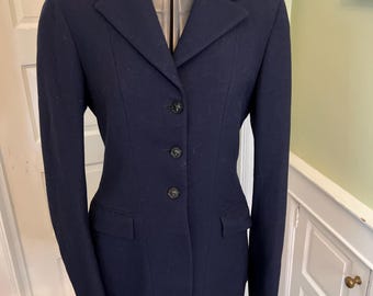 Equestrian Hunting Navy Wool Long Sleeve Structured Blazer with Inset Flap Pockets by Pytchley Phillips & Piper Ltd. England | Size