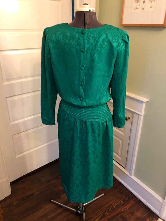 80s Emerald Green Polyester Long Sleeved Dress wi… - image 3