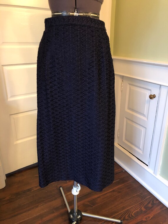 60s Open Weave Ribbon Fabric Navy Skirt  with Sid… - image 1